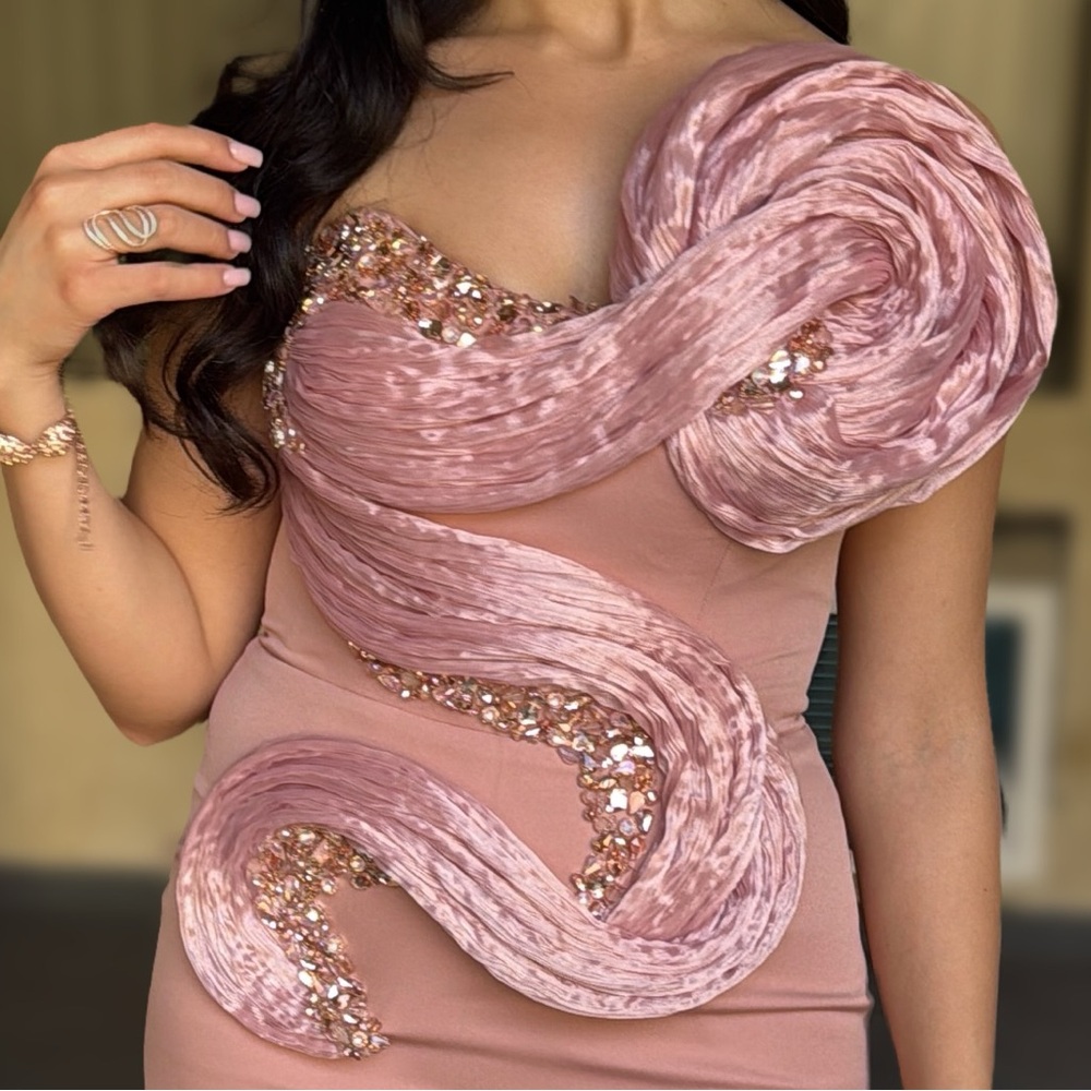 Glamorous Blush Maxi Dress with Embellishments